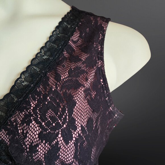 Y2K Lace Tank Camisole Top Size L Black Pink Whimsigoth Gothic Fairy 2000s - Picture 3 of 7